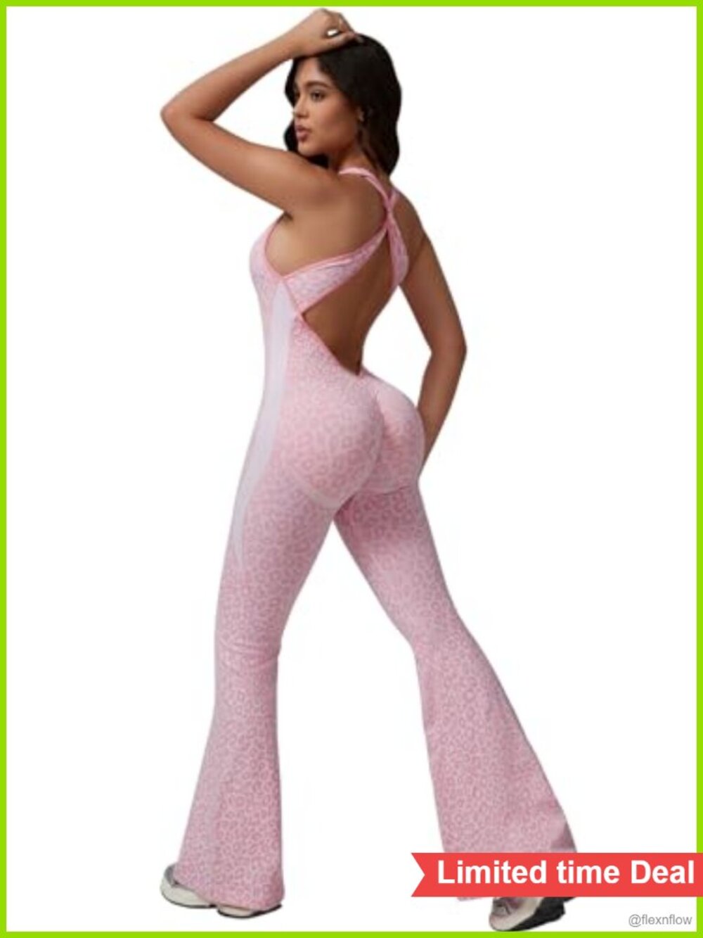Women's Yoga Flare Jumpsuit One-Piece Sleeveless Scoop Neck Crossback Romper